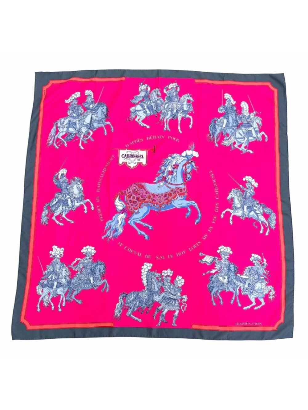 Hermes Carrousel Merry Go Round Silk 100% Carre 90 Scarf Pink Gray Multicolor